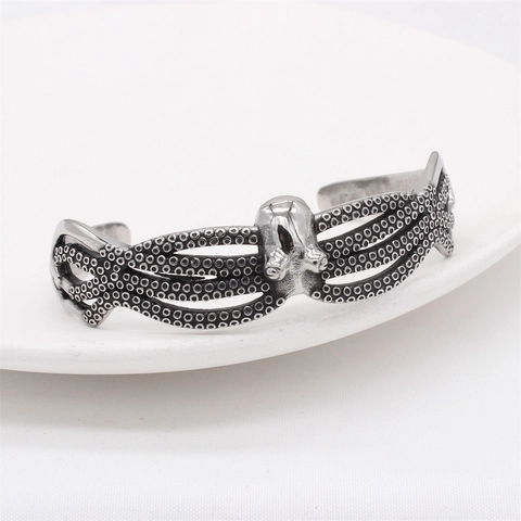 Vintage Herren Edelstahl Oktopus Manschettenarmband Gothic Punk Verstellbarer Offener Armreif Mit Saugnapf-Textur Schmuck Geschenk