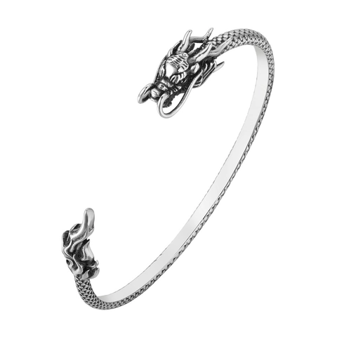 Brazalete Abierto de Cabeza de Dragón Vintage para Hombre Acero de Titanio Patrón de Escamas de Dragón Joyas Punk Góticas