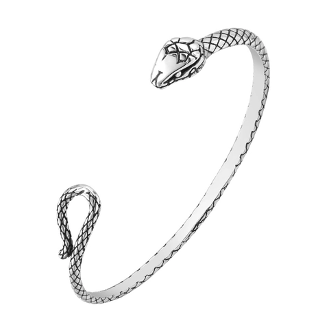 Bracciale Rigido Aperto a Forma di Serpente in Acciaio Inossidabile Vintage per Donna Retro Trama a Squame Animale Gioielli Punk