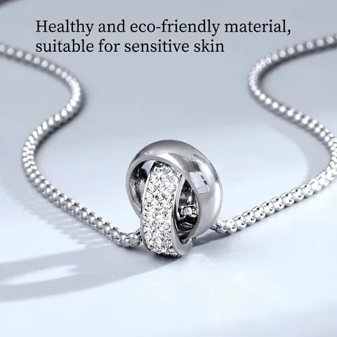 Collana con Ciondolo a Doppio Anello Intrecciato in Acciaio al Titanio Minimalista per Uomo Donna Argento Strass Gioielli