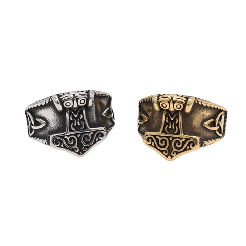 Anillo de Martillo de Thor Mjolnir de Acero de Titanio Vintage para Hombre Nudo Celta Vikingo Nórdico Triqueta Punk Biker Joyería Gótica
