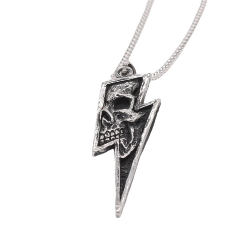 Vintage Stainless Steel Lightning Skull Pendant Necklace Punk Gothic Personality Jewelry For Men Women Antique Silver