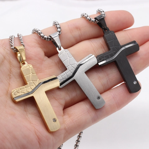 Vintage Edelstahl Kreuz Anhänger Ohne Kette Für Herren Retro Punk Duale Textur Strass Eingelegter Kreuz Anhänger Schmuck