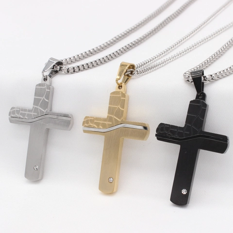 Vintage Edelstahl Kreuz Anhänger Ohne Kette Für Herren Retro Punk Duale Textur Strass Eingelegter Kreuz Anhänger Schmuck