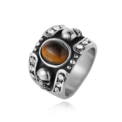 Vintage Punk Gothic Skull Ring Για Άνδρες Ατσάλι Τιτανίου Ένθετο Οβάλ Πέτρα Μάτι Της Τίγρης Στρας Retro Biker Ανδρικά Κοσμήματα Δώρο
