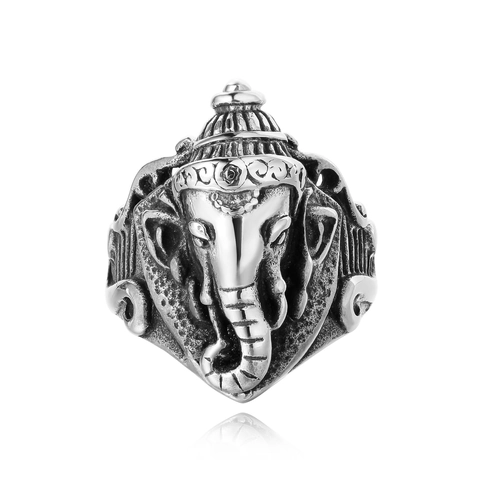 Vintage Ganesha Titanium Steel Ring For Men Retro Elephant God Religious Biker Ring Punk Style Fashion Jewelry Gift