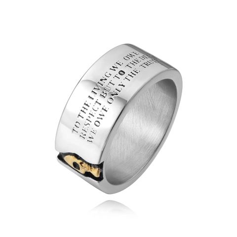 Vintage Titanium Steel Skull Ring For Men Gothic Punk Laser Engraved Quote Wide Band Two-tone Gold Silver Color Finger Ring