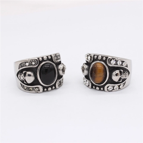 Vintage Punk Gothic Skull Ring Για Άνδρες Ατσάλι Τιτανίου Ένθετο Οβάλ Πέτρα Μάτι Της Τίγρης Στρας Retro Biker Ανδρικά Κοσμήματα Δώρο
