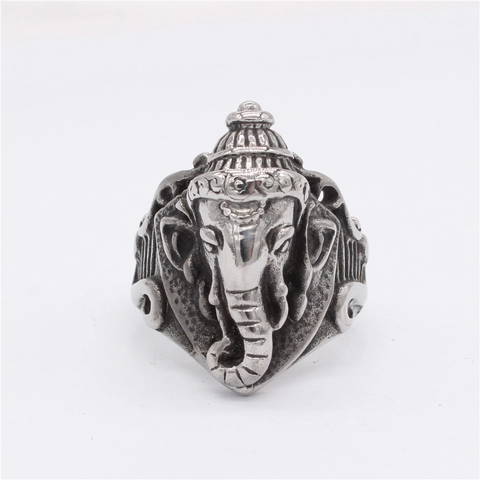 Vintage Ganesha Titanium Steel Ring For Men Retro Elephant God Religious Biker Ring Punk Style Fashion Jewelry Gift
