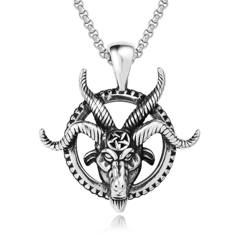 Collana con Ciondolo Testa di Capra Baphomet Gotica Pentagramma Acciaio Inossidabile Vintage Argento Antico Punk Gioielli da Uomo Donna