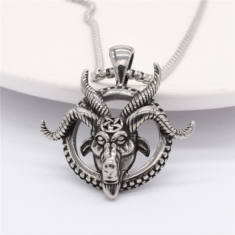 Collana con Ciondolo Testa di Capra Baphomet Gotica Pentagramma Acciaio Inossidabile Vintage Argento Antico Punk Gioielli da Uomo Donna