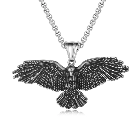 Collana con Ciondolo Aquila in Acciaio al Titanio Vintage Gothic per Uomo Donna Ciondolo Uccello Oro Argento Antico Senza Catena