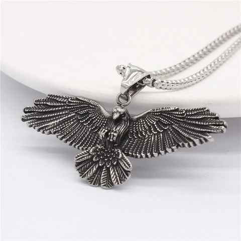 Collana con Ciondolo Aquila in Acciaio al Titanio Vintage Gothic per Uomo Donna Ciondolo Uccello Oro Argento Antico Senza Catena