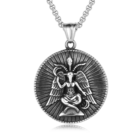 Titaniumstaal Retro Gotisch Baphomet Hanger Ketting Voor Heren Leviathan Kruis Pentagram Occult Verweerde Afwerking Sieraden