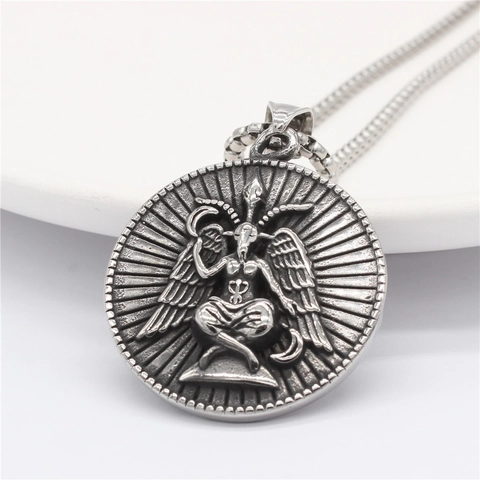 Titaniumstaal Retro Gotisch Baphomet Hanger Ketting Voor Heren Leviathan Kruis Pentagram Occult Verweerde Afwerking Sieraden
