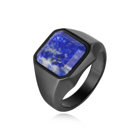Men Vintage Titanium Steel Signet Ring Square Blue Sandstone Inlaid Stainless Steel Band Ring For Men Fashion Jewelry