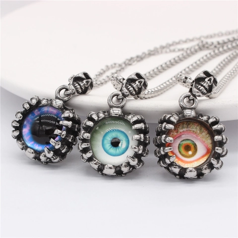 Vintage Gothic Evil Eye Skull Claw Pendant Stainless Steel Punk Mystery Eye Necklace Pendant Only For Men Women Jewelry