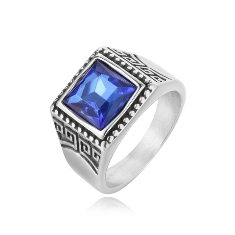 Anello da Uomo in Acciaio Inossidabile Vintage Strass Quadrato Meandro Greco Inciso Street Style Gioielli Personalizzati