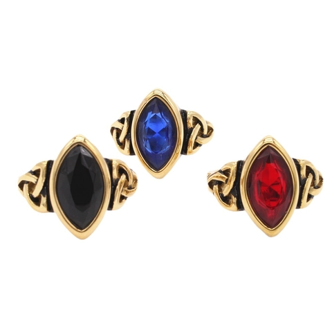 Vintage Nordic Viking Celtic Marquise Rhinestone Stainless Steel Ring Men Women Retro Punk Engraved Finger Rings Jewelry