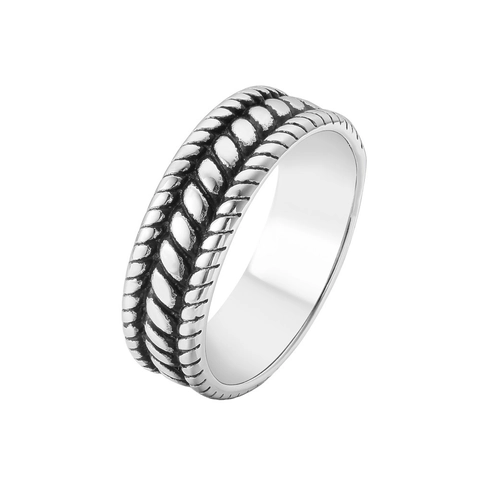 Vintage Titanium Steel Braided Ring For Men Oxidized Silver Wheat Pattern Striped Industrial Band Ring Gothic Jewelry