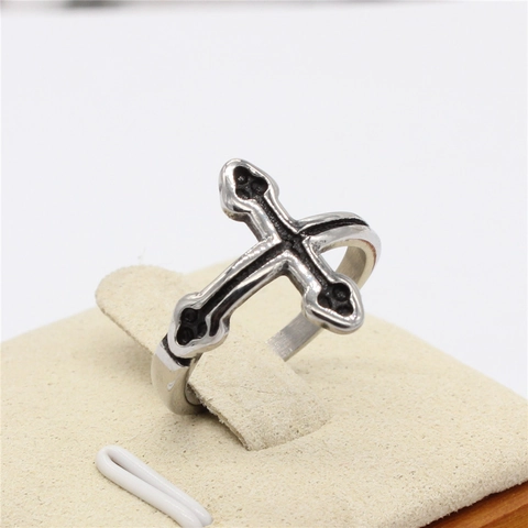 Vintage Titanium Steel Cross Ring Gothic Silver Black Oxidized Aging Band Ring For Men Women Punk Jewelry Accessory