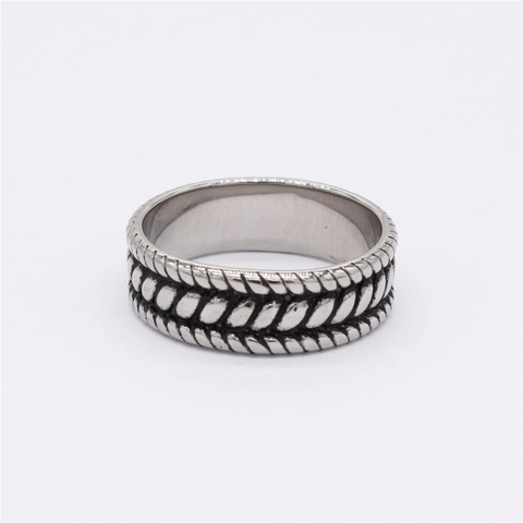 Vintage Titanium Steel Braided Ring For Men Oxidized Silver Wheat Pattern Striped Industrial Band Ring Gothic Jewelry