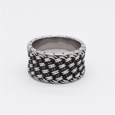 Retro Titanium Steel Woven Knot Ring For Men Individual Vintage Industrial Style Biker Band Ring Hip Hop Jewelry Accessory