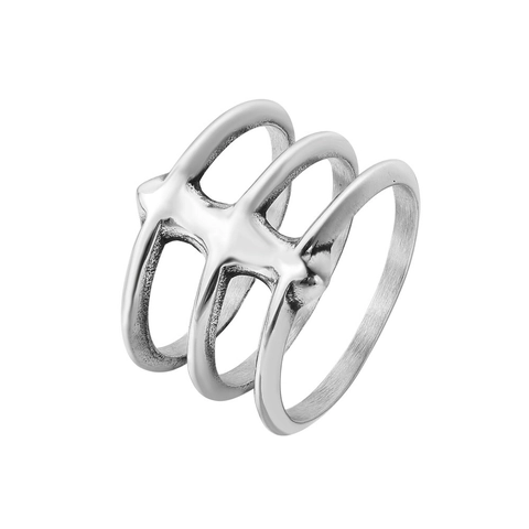 Anillo Paralelo Hueco de Tres Capas de Acero de Titanio para Hombres Mujeres Estilo Industrial Minimalista Punk Esqueleto Geométrico Anillo de Banda Joyería