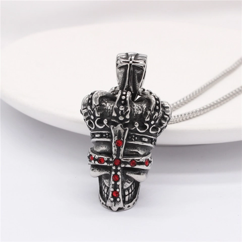 Collana con Ciondolo a Forma di Teschio e Corona in Acciaio Inossidabile Gotico Vintage con Strass Rosso Gioielli Hip Hop Punk Retro Uomo Donna
