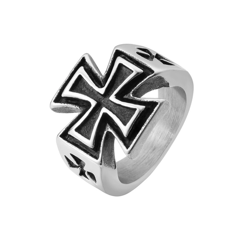 Vintage Eisernes Kreuz Ring Für Herren Titanstahl Biker Gothic Punk Retro Mode Finger Schmuck Band Oxidiertes Schwarzes Finish