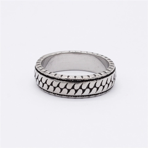 Vintage Stainless Steel Diagonal Texture Band Ring For Men Industrial Punk Style Silver Black Engraved Geometric Finger Ring