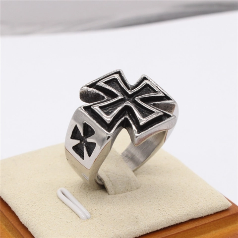Vintage Eisernes Kreuz Ring Für Herren Titanstahl Biker Gothic Punk Retro Mode Finger Schmuck Band Oxidiertes Schwarzes Finish