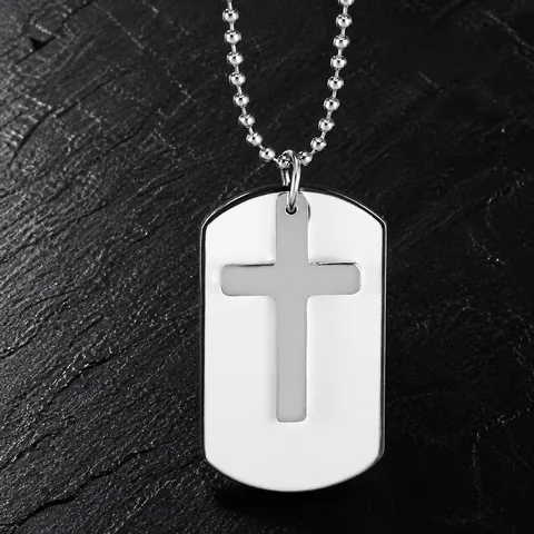 Men's Vintage Alloy Cross Dog Tag Pendant Necklace Classic Military Style Enamel Cross Necklace For Men With Ball Chain Streetwear Jewelry