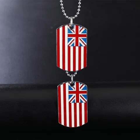 Collana Piastrina Militare Bandiera Britannica per Uomo Hip Hop Lega Doppio Ciondolo Union Jack Smalto Strisce Gioielli