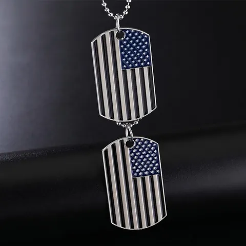 Heren Hip Hop Legering Dubbele Dog Tag Halsketting Gepersonaliseerde Amerikaans Britse Vlag Hanger Militaire Sieraden