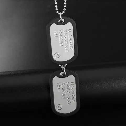 Collana con Doppia Piastrina Militare Dog Tag US ARMY RAMBO Ciondolo Inciso Catena a Sfere in Lega Gioielli Robusti da Uomo