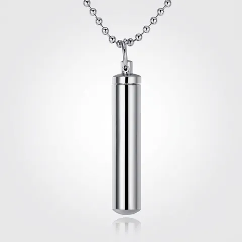 Minimalist Alloy Bullet Perfume Bottle Pendant Necklace Polished Silver Cremation Ash Memorial Jewelry For Unisex Gift
