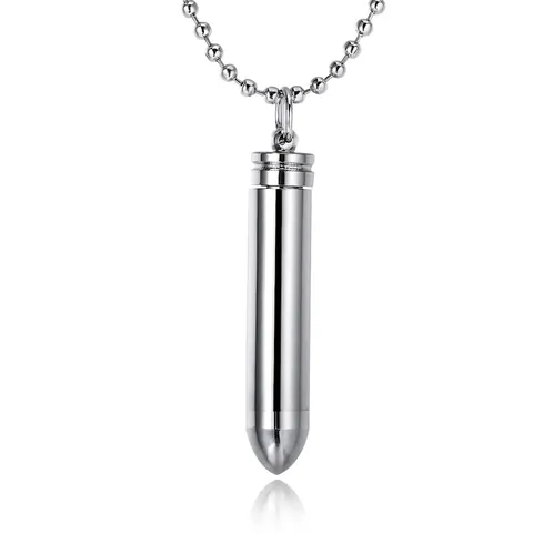Minimalist Alloy Bullet Perfume Bottle Pendant Necklace Polished Silver Cremation Ash Memorial Jewelry For Unisex Gift