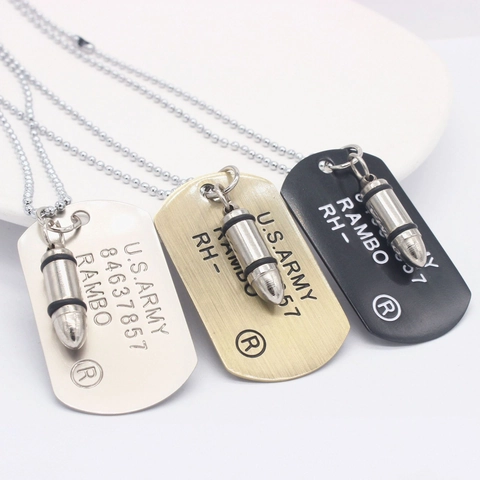 Collar de Chapa Militar para Hombre Aleación Grabado Estilo Táctico Colgante de Bala Cadena de Bolas Joyería Robusta
