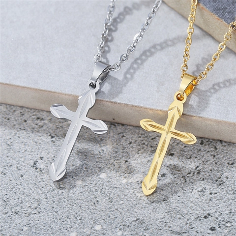 Minimalistisch Roestvrij Staal Kruis Hanger Halsketting Voor Mannen Vrouwen Geometrisch Gegraveerd Religieus Sieraden Goud Zilver Kleur Hanger