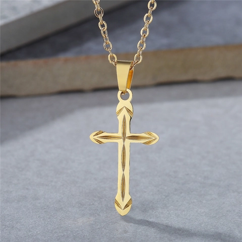 Minimalistisch Roestvrij Staal Kruis Hanger Halsketting Voor Mannen Vrouwen Geometrisch Gegraveerd Religieus Sieraden Goud Zilver Kleur Hanger