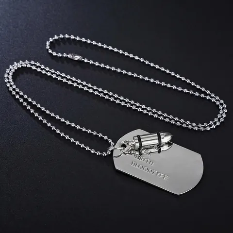 Collana Hip Hop Stile Militare Con Piastrina E Pendente a Proiettile Lega Incisa Piastrina Identificativa Catena a Sfere Uomo