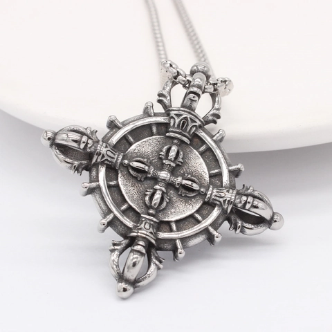 Retro Titanium Steel Pendant Without Chain Cross Vajra Wheel Design With Evil Eye Tiger Eye Stone Gothic Punk Men Jewelry