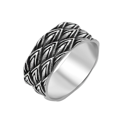 Anillo de Acero de Titanio con Patrón de Escamas de Dragón Retro para Hombre Estilo Punk Gótico Personalizado Joyería de Anillo Plata