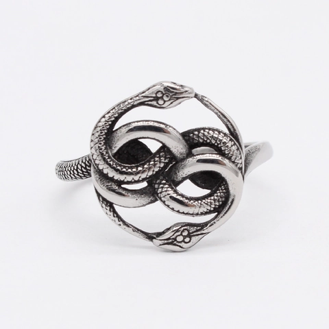 Vintage Stainless Steel Double Snake Ring For Men Women Intertwined Serpent Infinity Gothic Punk Distressed Finger Jewelry
