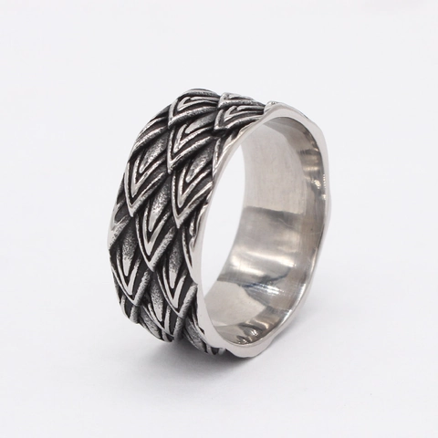 Anillo de Acero de Titanio con Patrón de Escamas de Dragón Retro para Hombre Estilo Punk Gótico Personalizado Joyería de Anillo Plata