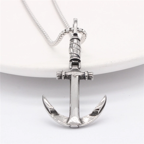 Vintage Titanium Steel Anchor Pendant For Men Nautical Style Retro Oxidized Silver Finish Rope Detail Jewelry Accessory