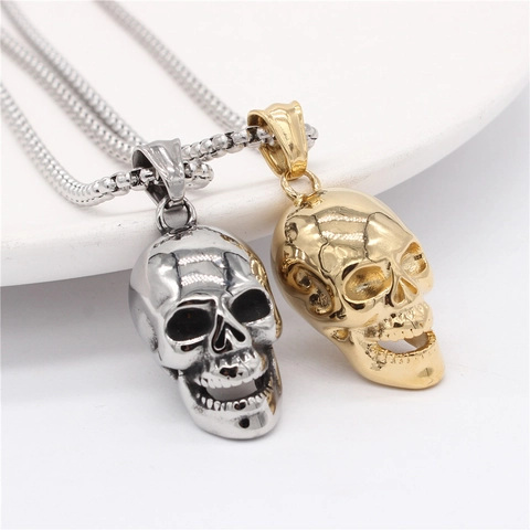 Ciondolo Teschio in Acciaio Inossidabile Retrò per Uomo Stile Gothic Punk Rock Ciondolo a Forma di Testa di Scheletro Gioielli Senza Catena Regalo
