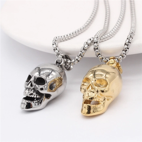 Ciondolo Teschio in Acciaio Inossidabile Retrò per Uomo Stile Gothic Punk Rock Ciondolo a Forma di Testa di Scheletro Gioielli Senza Catena Regalo
