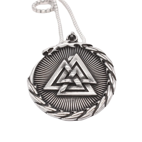 Retro Wikinger Valknut Anhänger Nordische Mythologie Dreieck Symbol Titanstahl Runde Platte Schmuck Herren Nur Anhänger